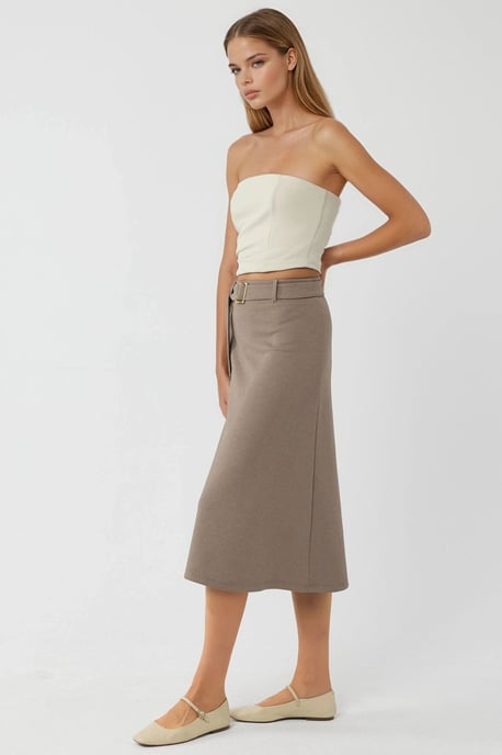 Hoge Taille Midi Rok met Gebogen Detail - Image 4