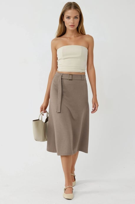 Hoge Taille Midi Rok met Gebogen Detail - Image 5