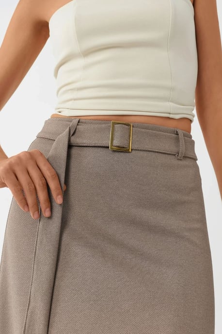 Hoge Taille Midi Rok met Gebogen Detail - Image 6