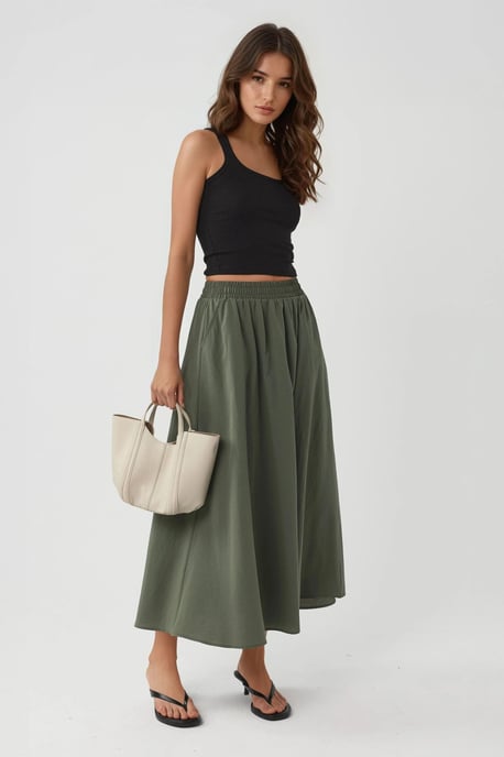 Elastische Taille Midi Rok met Zakken - Image 2