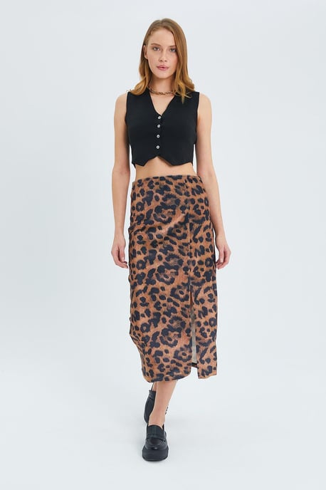 Leopardprint Hoge Taille Midi Rok met Split - Image 2