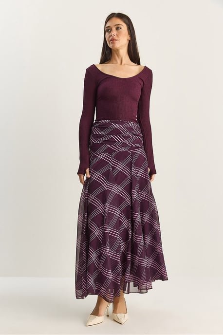 Hoge Taille Etnische Print Midi Rok - Image 3