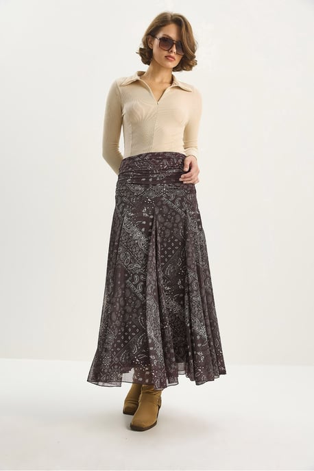 Hoge Taille Etnische Print Midi Rok - Image 2