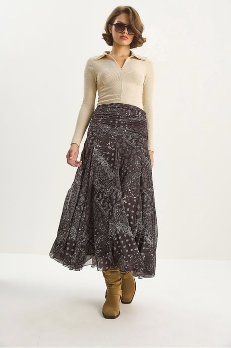 Hoge Taille Etnische Print Midi Rok - Image 3