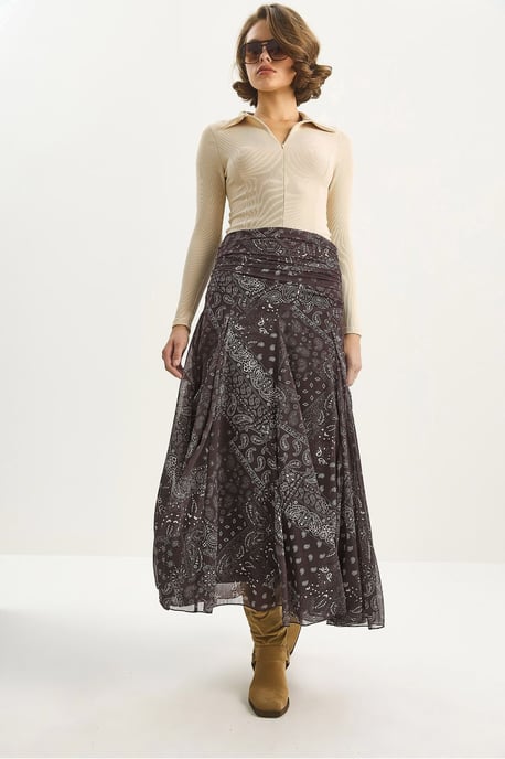 Hoge Taille Etnische Print Midi Rok - Image 4