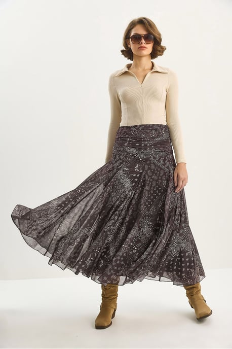 Hoge Taille Etnische Print Midi Rok - Image 5