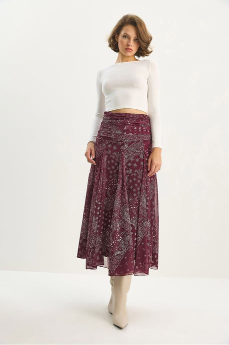 Hoge Taille Etnische Print Midi Rok - Image 2
