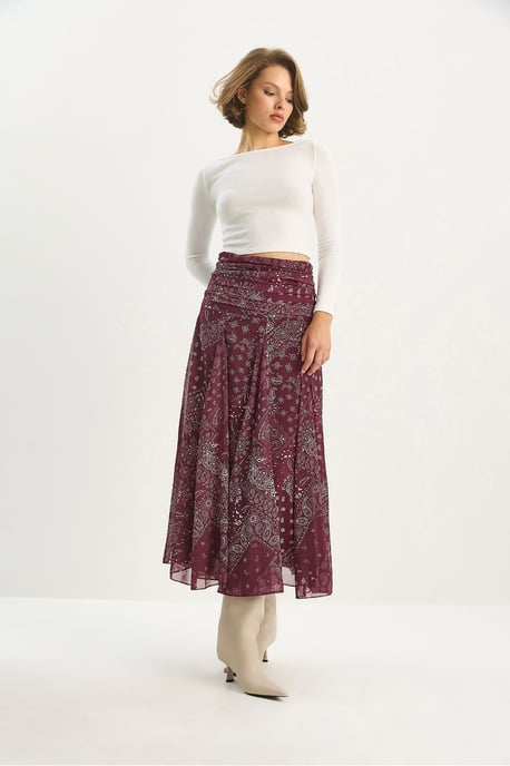 Hoge Taille Etnische Print Midi Rok - Image 4