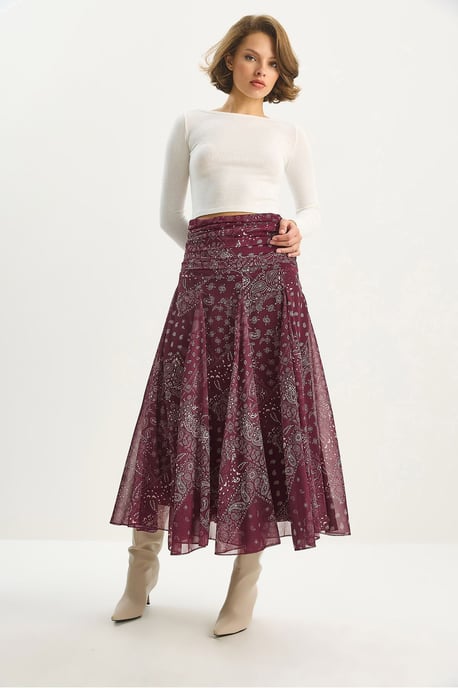 Hoge Taille Etnische Print Midi Rok - Image 5