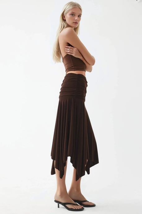 Asymmetrische Midi Rok met Drapé Detail - Image 3
