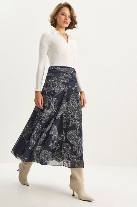 Hoge Taille Etnische Print Midi Rok - Image 1
