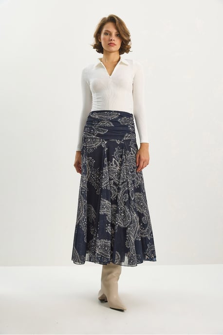 Hoge Taille Etnische Print Midi Rok - Image 2
