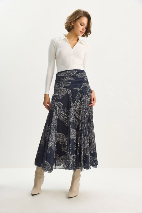 Hoge Taille Etnische Print Midi Rok - Image 3