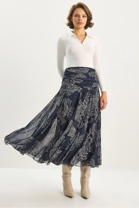 Hoge Taille Etnische Print Midi Rok - Image 4