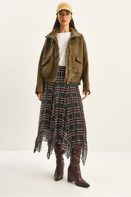 Geruite Midi Rok met Voering - Image 1