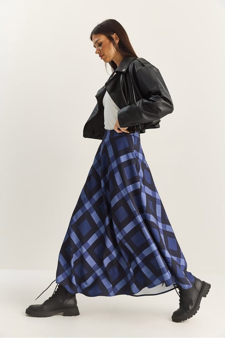 Hoge Taille Midi Rok in Geruit Patroon - Image 5