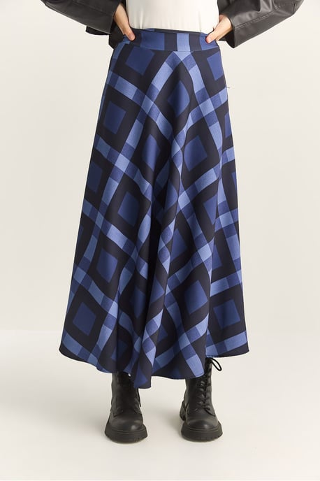 Hoge Taille Midi Rok in Geruit Patroon - Image 6