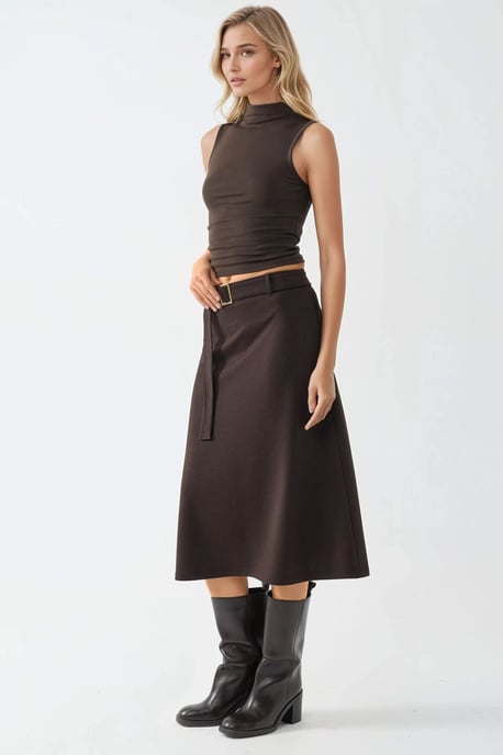 Hoge Taille Midi Rok met Boogdetail - Image 2