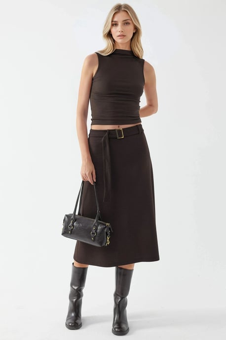 Hoge Taille Midi Rok met Boogdetail - Image 5