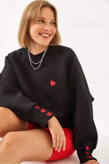 Geborduurde Ronde Hals Lange Mouwen Sweatshirt - Image 1