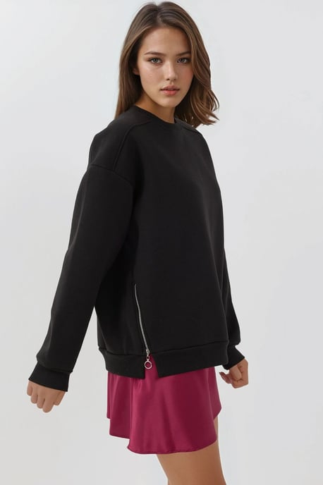Gestructureerde Crewneck Sweatshirt met Ritssluiting Detail - Image 1