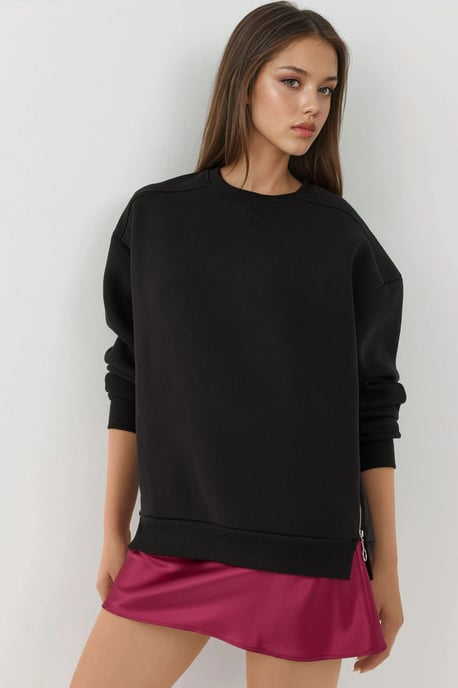 Gestructureerde Crewneck Sweatshirt met Ritssluiting Detail - Image 3