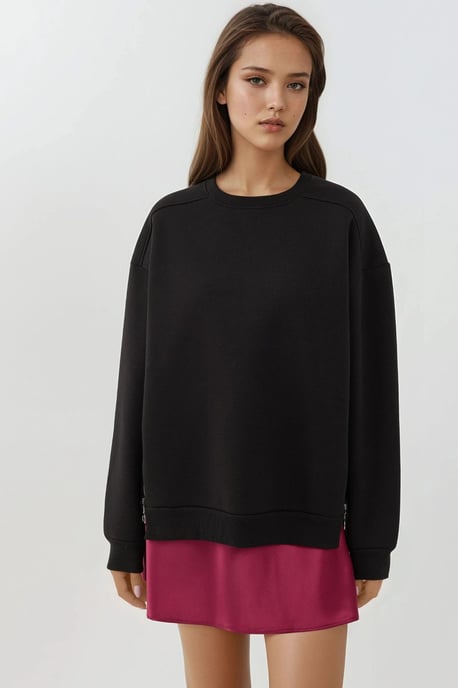 Gestructureerde Crewneck Sweatshirt met Ritssluiting Detail - Image 6