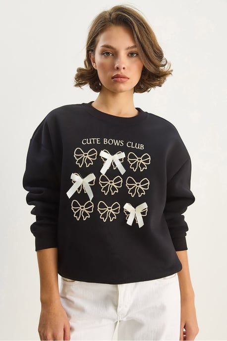 Geribbelde Bedrukte Ronde Hals Lange Mouwen Sweatshirt - Image 4