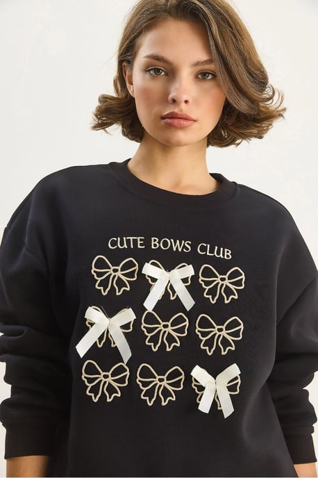 Geribbelde Bedrukte Ronde Hals Lange Mouwen Sweatshirt - Image 5