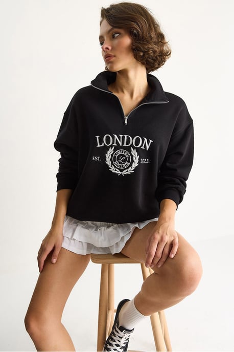 Ritskraag Bedrukt Relaxed Fit Sweatshirt - Image 2