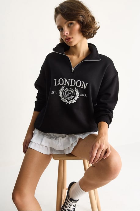 Ritskraag Bedrukt Relaxed Fit Sweatshirt - Image 3