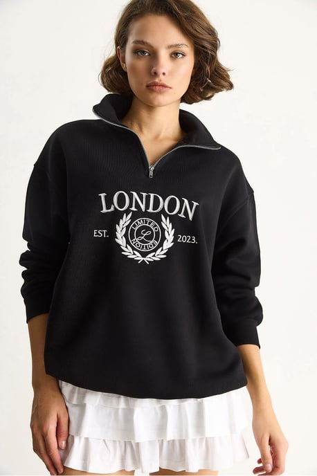 Ritskraag Bedrukt Relaxed Fit Sweatshirt - Image 4