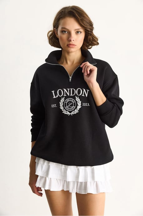 Ritskraag Bedrukt Relaxed Fit Sweatshirt - Image 6