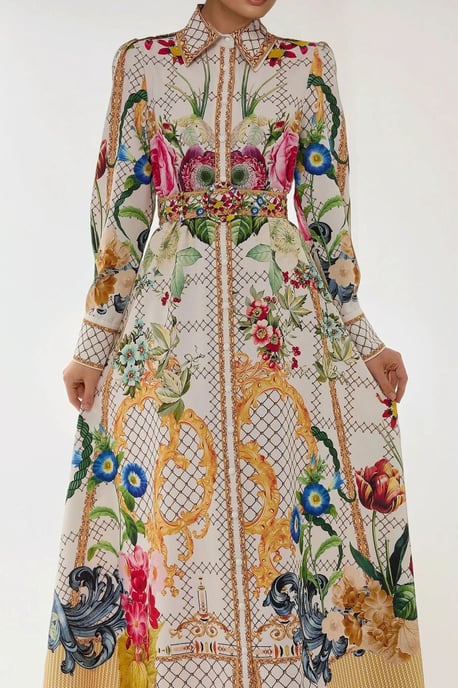 Geprinte Maxi Jurk met Lange Mouwen en Ceintuur - Image 3