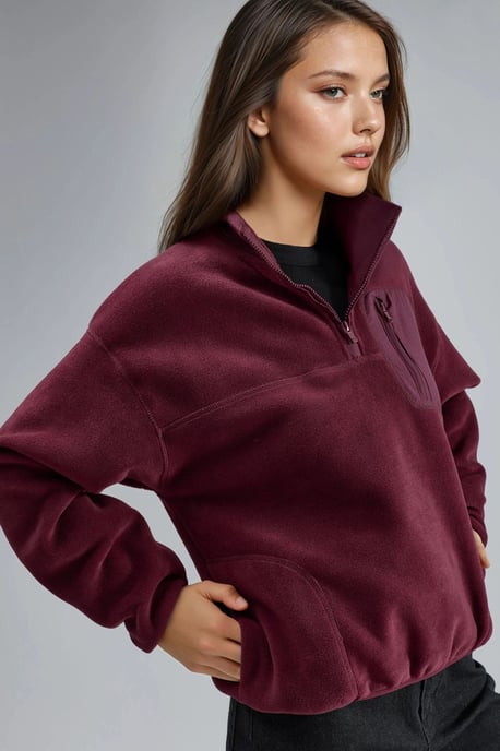 Ritskraag Pluche Gebreide Sweatshirt met Zak - Image 3