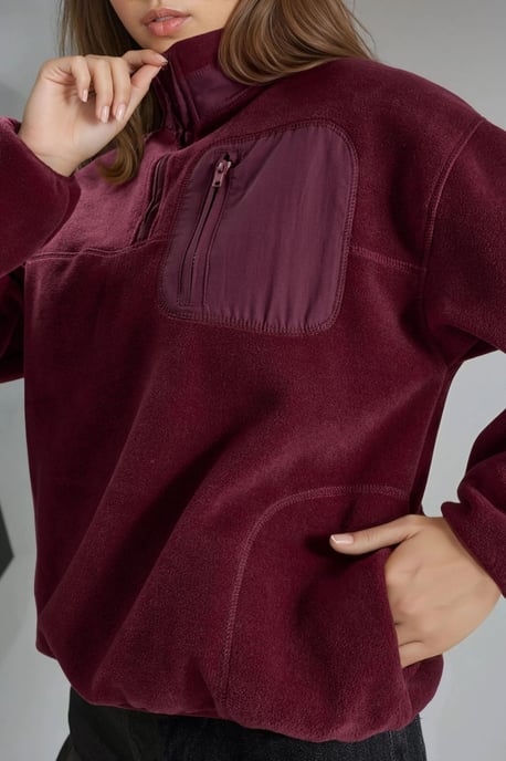 Ritskraag Pluche Gebreide Sweatshirt met Zak - Image 6