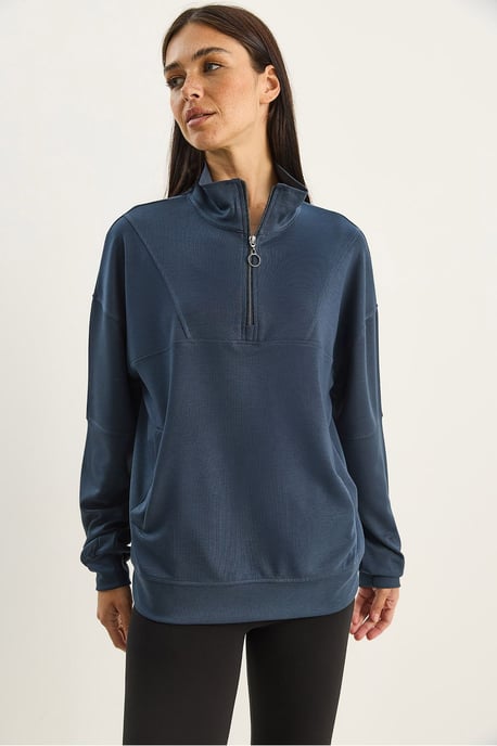 Relaxed Fit Ritskraag Gebreide Sweatshirt - Image 3