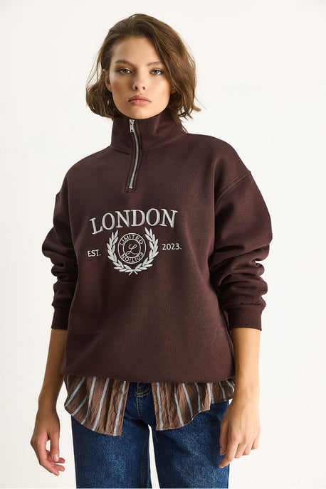 Ritskraag Bedrukt Relaxed Fit Sweatshirt - Image 2