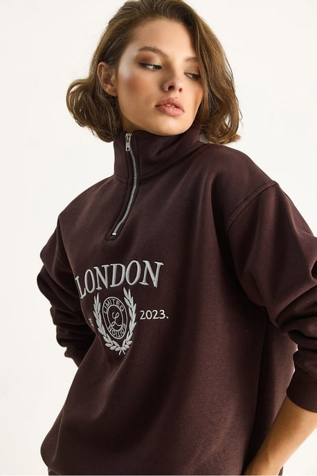 Ritskraag Bedrukt Relaxed Fit Sweatshirt - Image 5