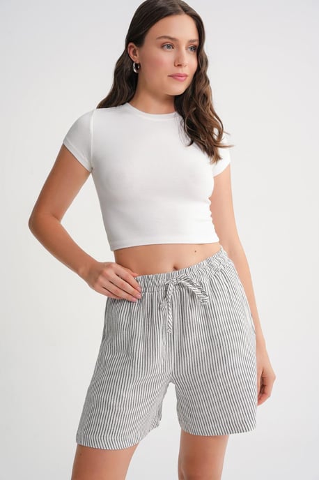 Hoge Taille Gestreepte Wijde Pantalonshorts - Image 3