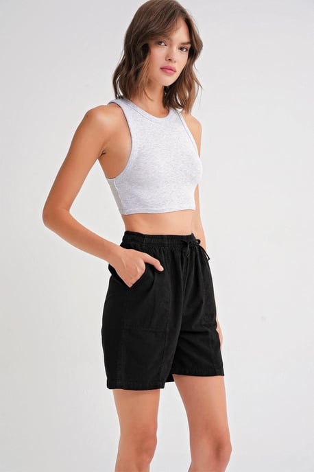 Hoge Taille Katoenen Trekkoord Mini Shorts - Image 2