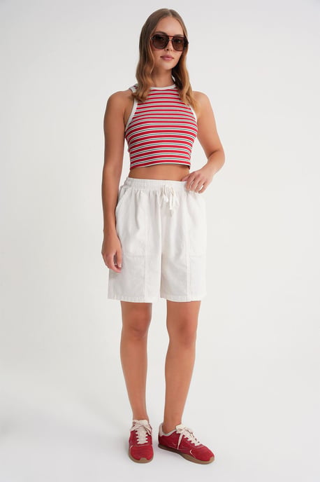 Hoge Taille Katoenen Touw Mini Shorts - Image 2
