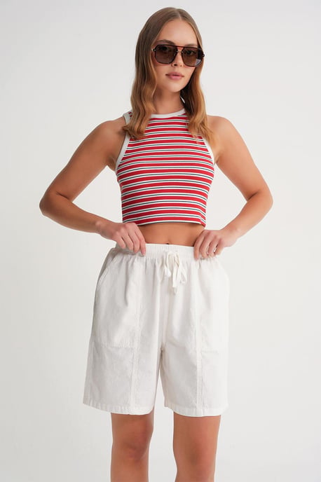 Hoge Taille Katoenen Touw Mini Shorts - Image 3
