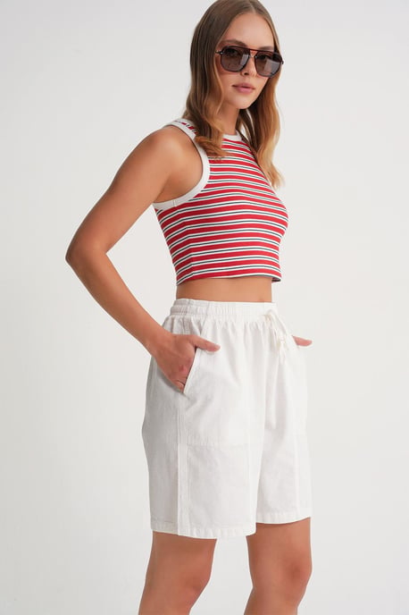 Hoge Taille Katoenen Touw Mini Shorts - Image 4
