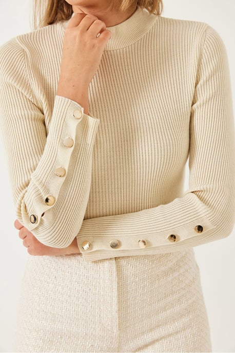 Gestreepte Brei Turtleneck Trui met Knopmanchetten - Image 3