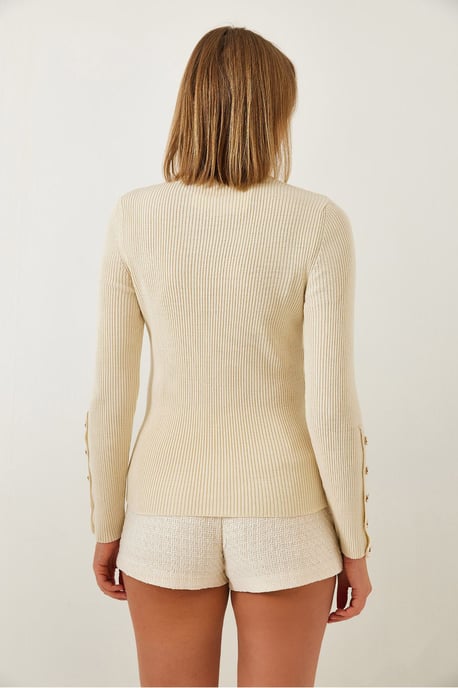 Gestreepte Brei Turtleneck Trui met Knopmanchetten - Image 4
