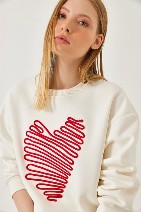 Geborduurd Ronde Hals Katoenen Sweatshirt - Image 1