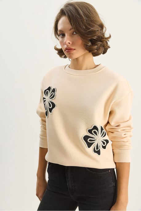Geborduurd Ronde Hals Katoenen Sweatshirt - Image 4