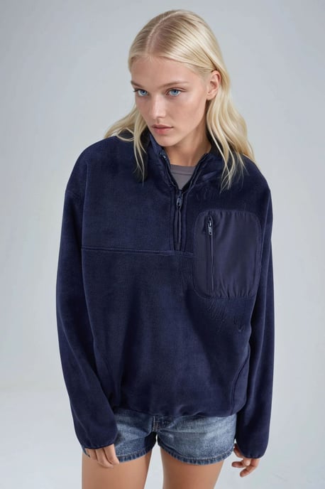 Ritskraag Pluche Gebreide Sweater met Zak - Image 3