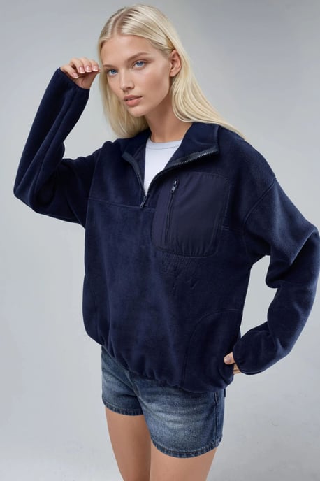 Ritskraag Pluche Gebreide Sweater met Zak - Image 4